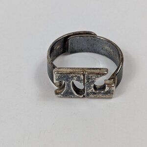 Estate Lenore Doskow Handmade Sterling Silver Initial Ring "TL" Size 6.75